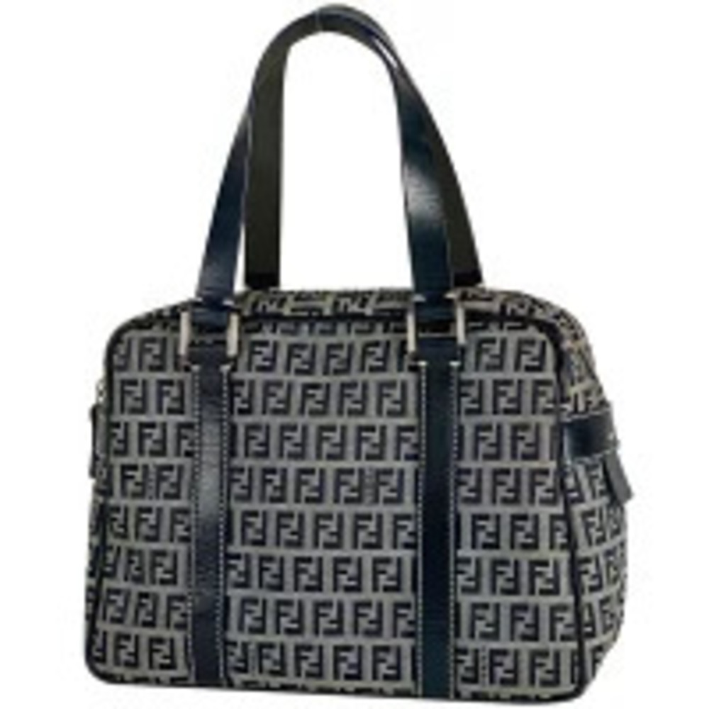 Fendi Zucchino Handbag Canvas Navy Blue